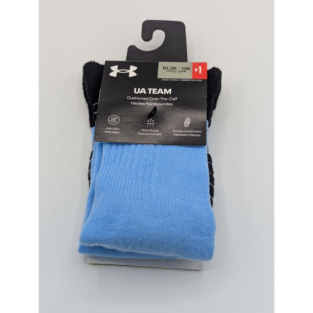 Under Armour UA Team Youth Kids Size 10.5-13K Cushioned Over The Calf Socks Blue